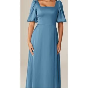 AW BRIDAL SZ 4 S ink blue Etta satin bridesmaid party formal maxi dress NEW B146